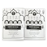 Open boek met islamitische illustraties voor Mijn Deen Planner Kids roze
